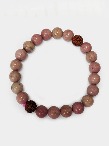 Yoga Studio Rhodochrosite Stone & Rudraksha Mala Bead Bracelet